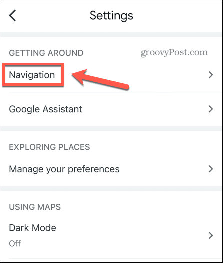 Navigationseinstellungen für Google Maps