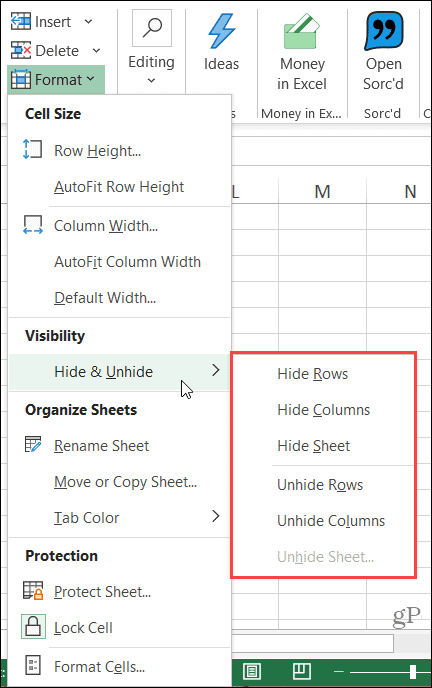 Spaltenleiste in Excel unter Windows ausblenden