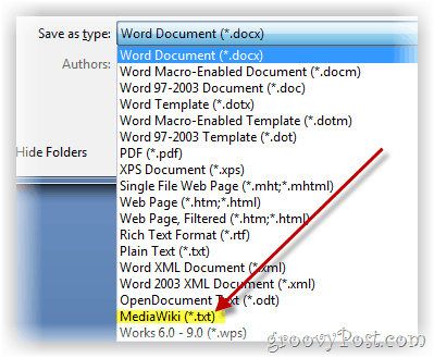Speichern Sie das Word-Dokument als MediaWiki-formatierten Text