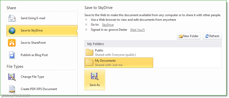 Speichern von Microsoft Office 2010-Dateien und -Dokumenten in SkyDrive