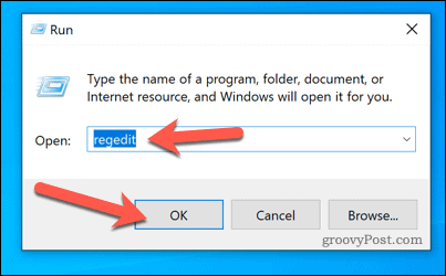 Starten von Regedit mit „Ausführen“ in Windows 10