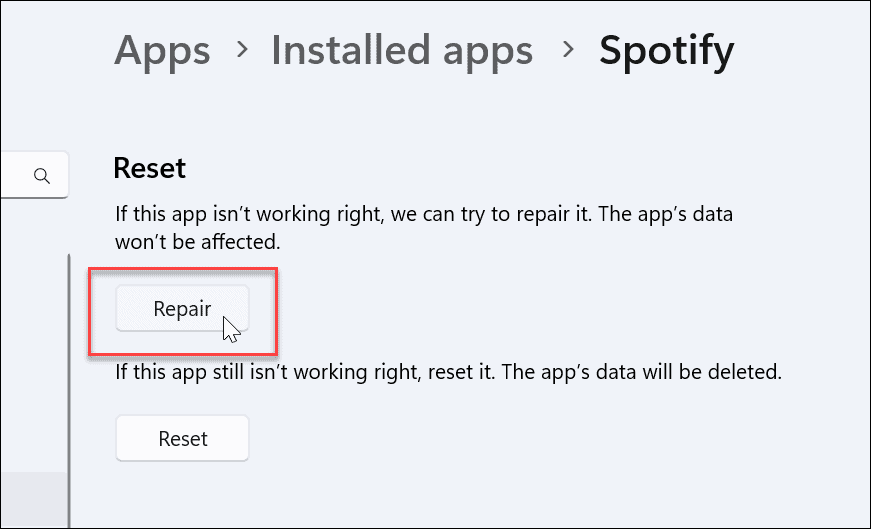 spotify app reparieren
