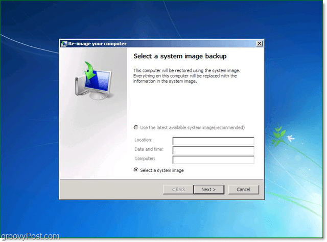 Wählen Sie Ihre Windows 7-Systemabbildsicherung aus