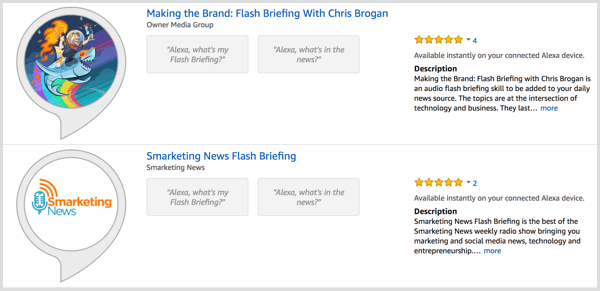 Suchen Sie im Alexa Skill Store nach Flash Briefings.