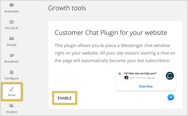 ChatFuel aktiviert das Kunden-Chat-Plugin