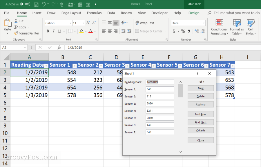 Dateneingabeformular in Excel