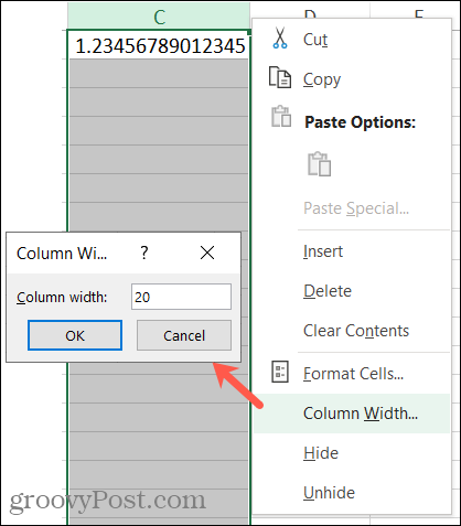 Erhöhen Sie die Spaltenbreite in Excel