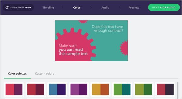 Wählen Sie eine Farbpalette für Ihr Biteable-Video oder erstellen Sie eine eigene.