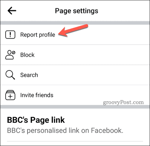 Schaltfläche „Profil melden“ auf Facebook für Mobilgeräte