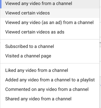 So richten Sie eine YouTube-Werbekampagne ein: Schritt 27: Festlegen einer bestimmten Remarketing-Benutzeraktion