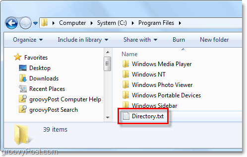 Auf Ihrem Windows-System wird eine Datei directory.txt erstellt