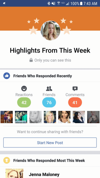 Facebook teilt das Benutzerkonto "Highlights" für ausgewählte persönliche Profile.