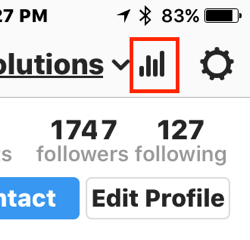 Tippen Sie auf das Balkendiagrammsymbol, um auf Ihre Instagram Insights zuzugreifen.