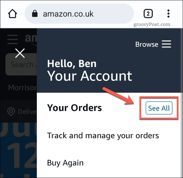 Sehen Sie sich alle Bestellungen auf Amazon Mobile an