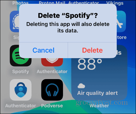 Löschen Sie die Spotify-App auf dem iPhone