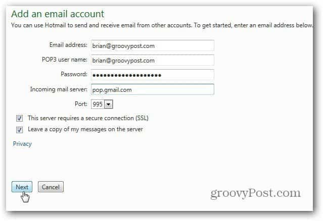 So fügen Sie Google Mail zu Outlook.com hinzu