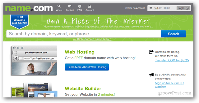name.com fördert die Domainregistrierung und das Hosting von Websites