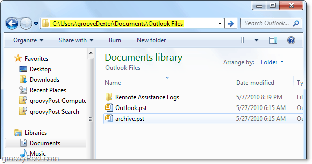 Standardordner für Outlook 2010-PST-Dateien 