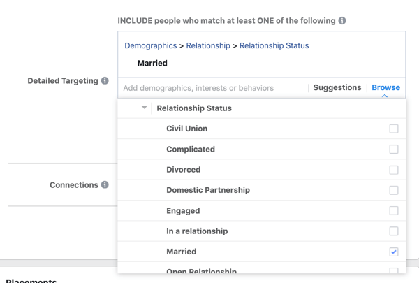 Demografische Targeting-Optionen für eine Facebook-Lead-Werbekampagne.