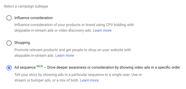 So richten Sie eine YouTube-Werbekampagne ein, Schritt 39, Option zum Festlegen der Anzeigensequenzierung