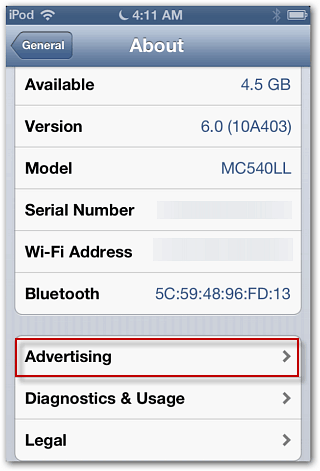 Informationen zur Werbung für iOS 6
