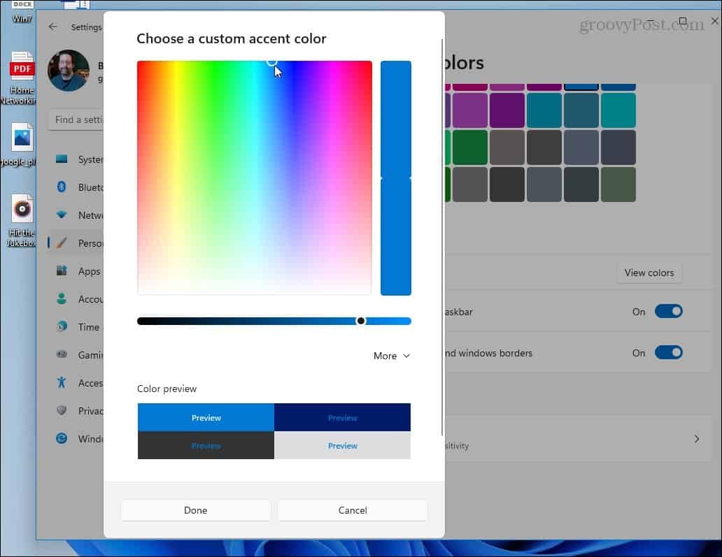 benutzerdefinierter Farbschieberegler Windows 11