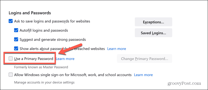 Firefox verwendet ein primäres Passwort