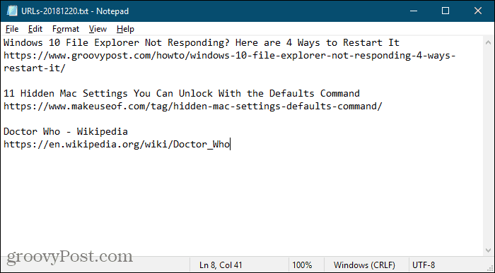 Tab-URLs aus der TabCopy-Erweiterung werden im Editor gespeichert