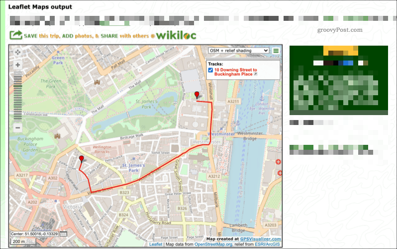 Eine Beispielkarte, die mit dem GPS Visualizer-Dienst erstellt wurde