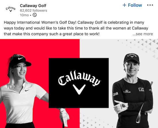 Callaway Golf LinkedIn Seitenbeitrag zum Internationalen Frauentag