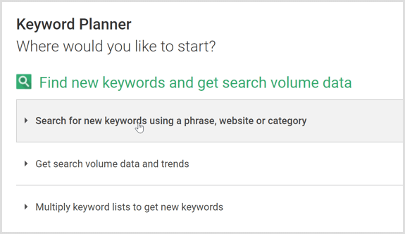 Google AdWords Keyword Planner-Suche