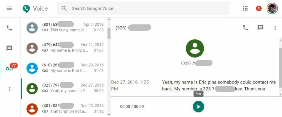 Google Voice Voicemails