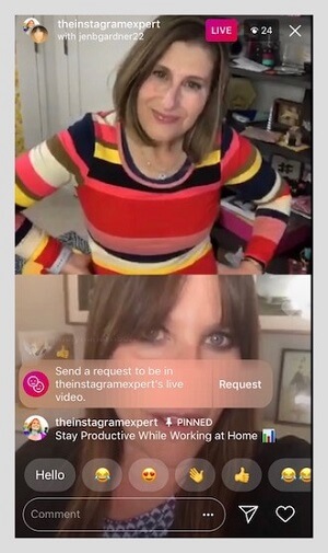 Laden Sie Personen ein, an Ihrer Instagram Live-Sendung teilzunehmen, oder fordern Sie sie zur Teilnahme an.