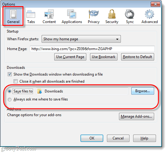 Allgemeine Optionen für Firefox 4 und Download-Einstellungen