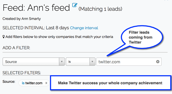 Erstellen Sie Leadfeeder-Filter, um Leads aus Ihren Social Media-Kanälen zu verfolgen.