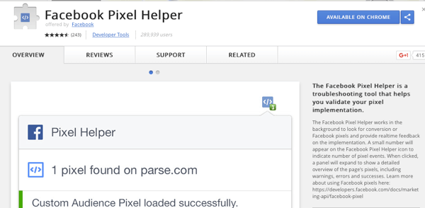 Installieren Sie den Facebook Pixel Helper, um zu überprüfen, ob Ihr Tracking funktioniert.