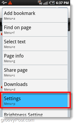 Zugriff auf das Einstellungsmenü im Android-Browser