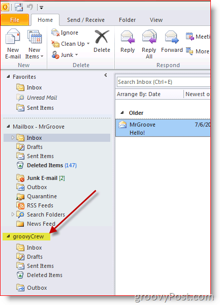 Outlook 2010 Screenshot zum Hinzufügen eines zusätzlichen Postfachs