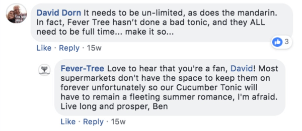 Beispiel eines Fieberbaums, der auf einen Kommentar in einem Facebook-Beitrag reagiert.