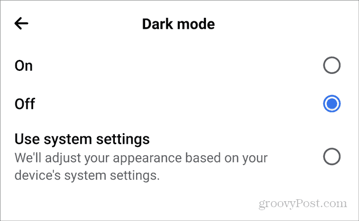 Facebook Dark Mode Android-Einstellungen Datenschutz Dark Mode ein aus