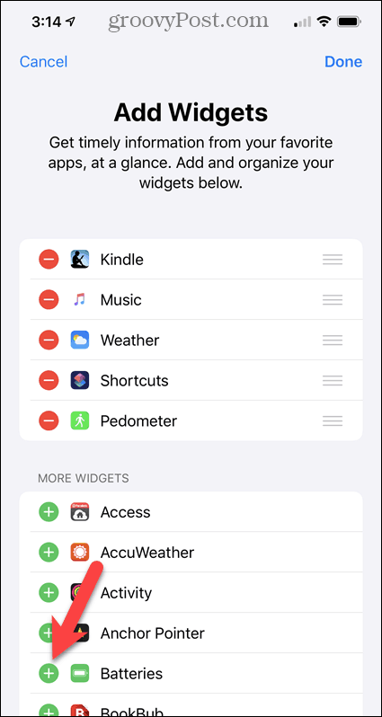 Fügen Sie das Widget "Batterien" zum Bildschirm "iPhone-Widgets" hinzu
