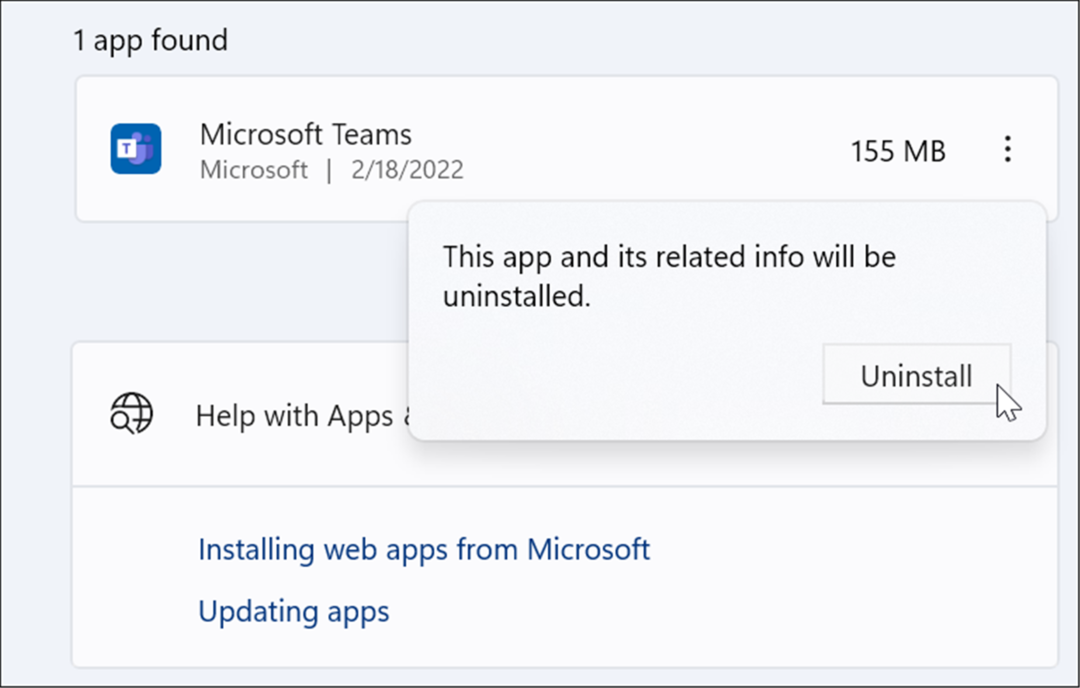 Stellen Sie sicher, dass die Deinstallation von Microsoft Teams nicht geladen wird