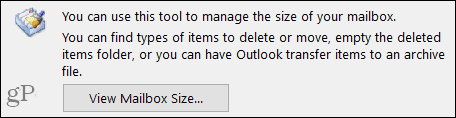Postfachgröße in Outlook anzeigen
