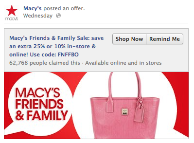 Macys Facebook-Angebot