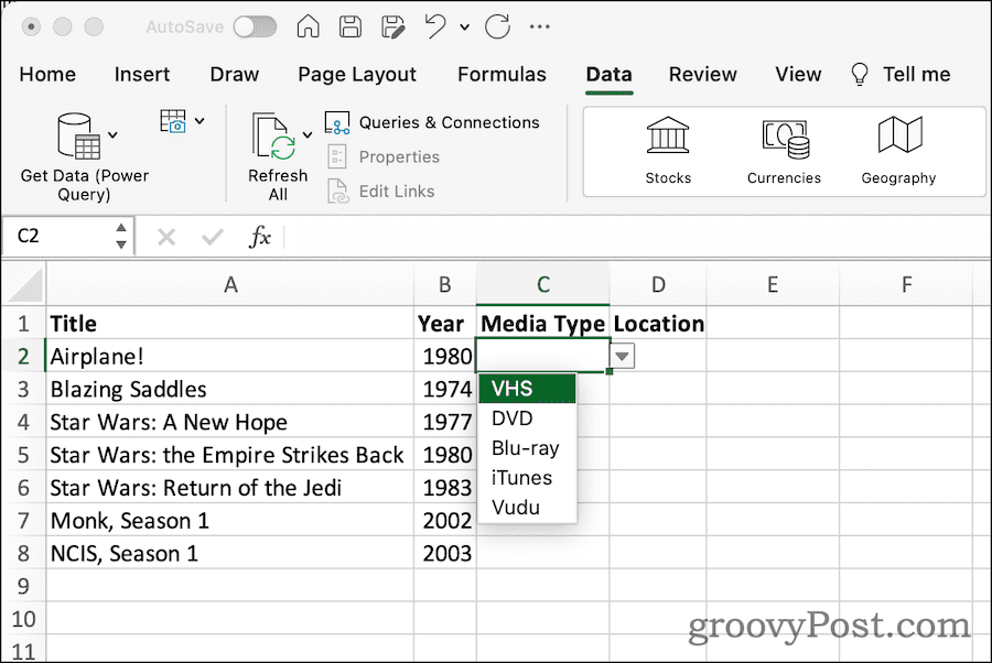 Dropdown-Liste in der Excel-Tabelle