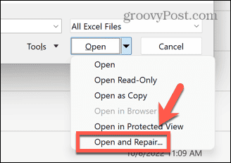 Excel-Dokument zum Öffnen und Reparieren
