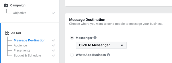 Facebook Klicken Sie auf Messenger-Anzeigen, Schritt 1.