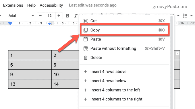 Kopieren Sie eine Tabelle in Google Docs