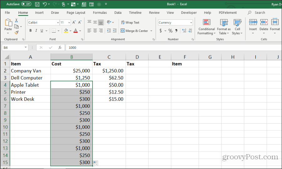 Wiederholen Sie das Ausfüllen von Excel