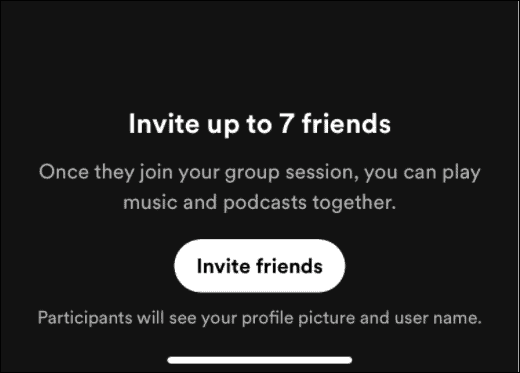 Schaltfläche „Freunde einladen“ Zuhören, um Spotify mit Freunden zu hören